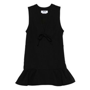 Msgm Sleeveless Black Dress With Deep V-Neckline And Tie Detail - NWT